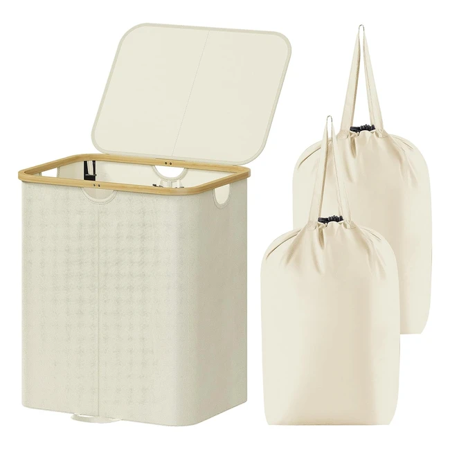 Lifewit 120L Laundry Basket - Sturdy & Portable - Organize Your Clothes - Removable Bags - Foldable - Beige