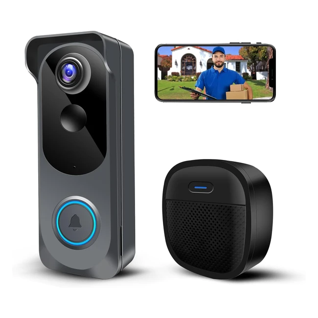 Wireless Video Doorbell Camera with Chime 1080p - Smart WiFi Door Bells Camera - PIR Motion Detection - 2-Way Audio - Night Vision - Battery Powered - IP66 - Works with Alexa & Google Home