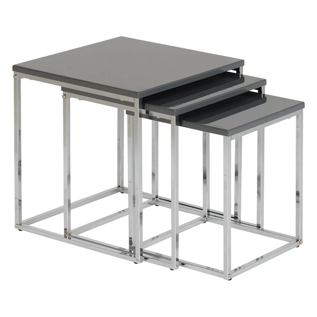 Seconique Nest of Tables - Grey Gloss/Chrome - W400mm x D400mm x H425mm - Stylish and Space-saving