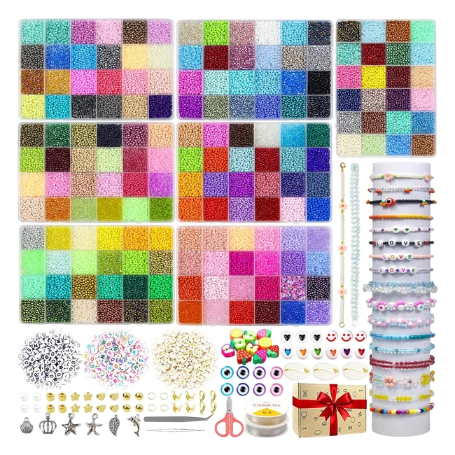47000pcs 3mm Glass Seed Beads for Jewelry Making - Complete Kit with Alphabet Beads, Evil Eye Beads - DIY Crafts