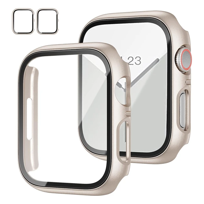 2er Pack Schutzhüllen mit gehärtetem Glas Displayschutz für Apple Watch Serie 987 41 mm - Dünne Schutzhülle mit vollständiger Abdeckung, harter PC-Schutz, dünn, für iWatch 41 mm Zubehör