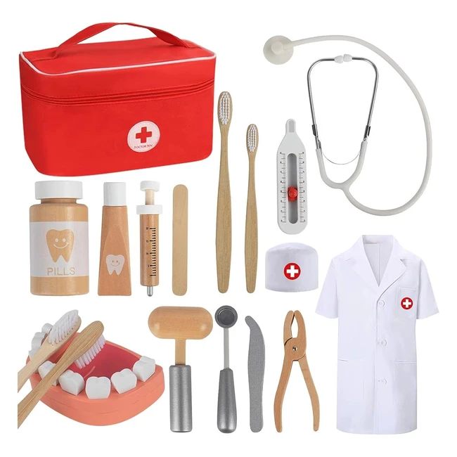 Malette Docteur Enfant en Bois - Jouet Médical avec Stéthoscope - Cadeau Jeu de Rôle pour Filles et Garçons 3-5 ans