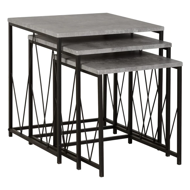 Seconique Nest of Tables - Concrete Effect, Black - W450mm x D450mm x H485mm
