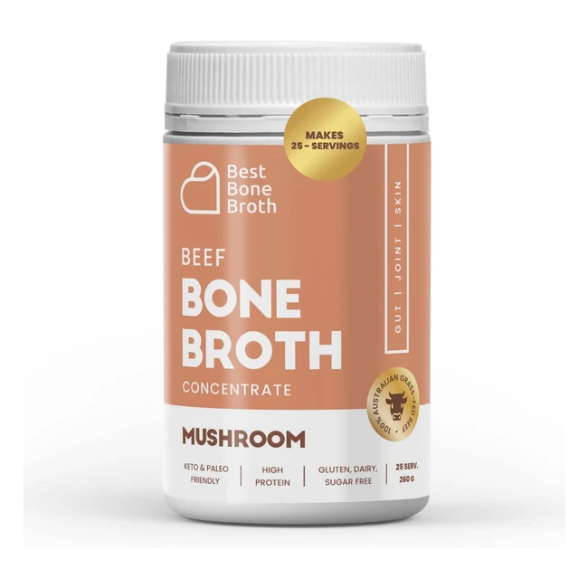 Premium Beef Bone Broth Concentrate - Mushroom Flavor - 100% Sourced from AU Grassfed Pastureraised Cattle - Healthier Skin, Nails & Digestion