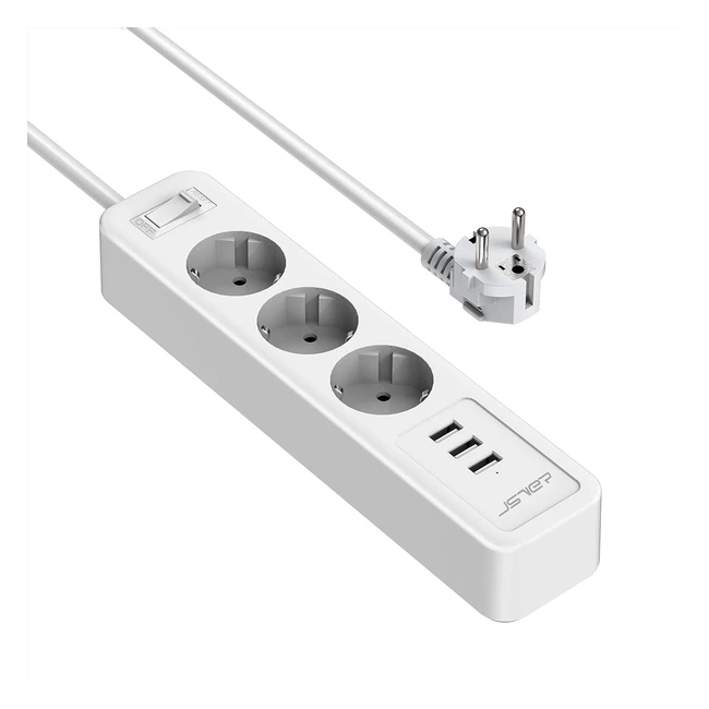 JSVER Power Strip 3038 - Perfektes Design, 3 Steckdosen, 3 USB-Ladeanschlüsse