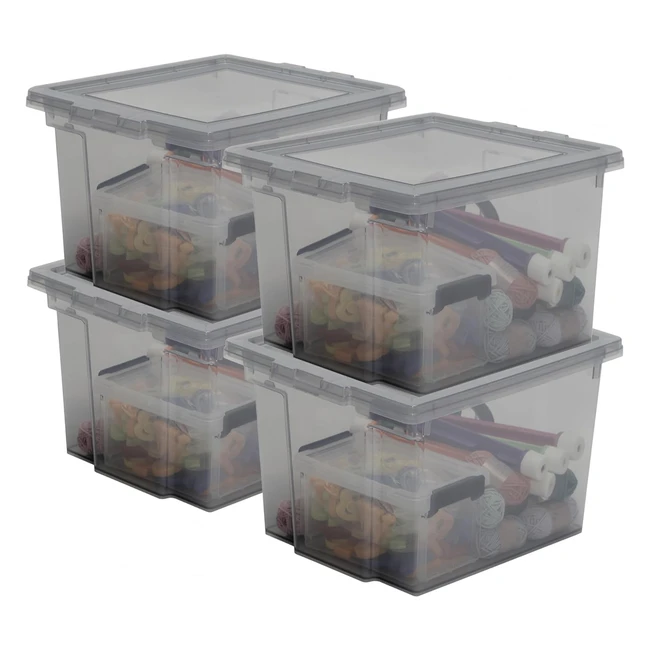 Caja de Almacenamiento Plástico Iris Ohyama 10L - Lote de 4 - Sin BPA - Gris