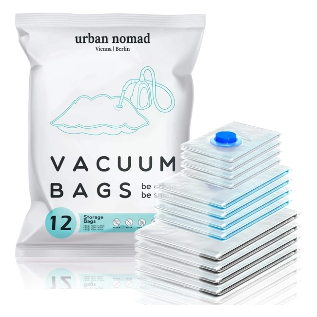 Vakuumbeutel Kleidung 12er Set - Kompressionsbeutel für Staubsauger - Platzsparend und wiederverwendbar
