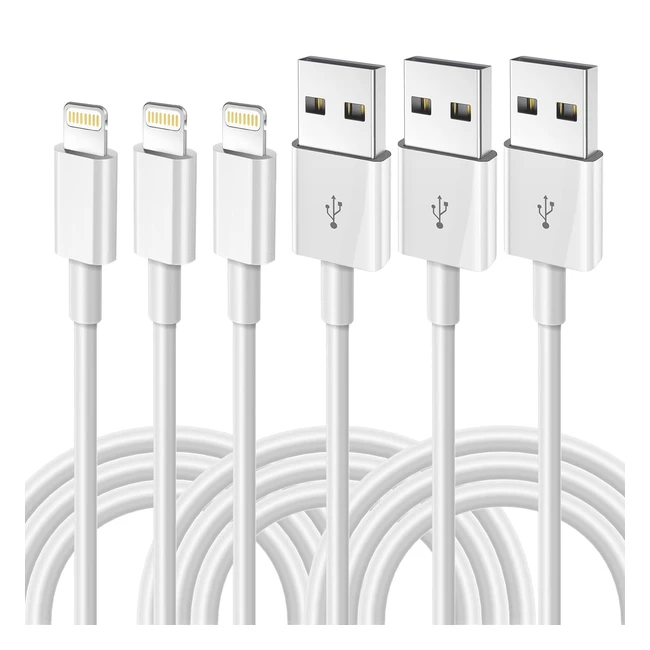 Fast Charging iPhone Charger Cable - MFi Certified - 3 Pack - 3ft/1m - Compatible with iPhone 14 13 12 11 XS XR X - High Speed Sync & Charge