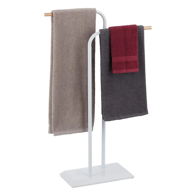 Porte-serviettes de bain blanc Relaxdays - Support sur pied - 2 barres en acier - HxLxP 90x56x20 cm - MDF bois