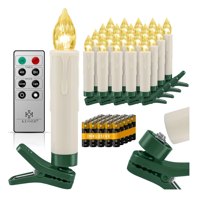 Kesser Weihnachtsbaumkerzen LED inkl. Batterien kabellos mit Fernbedienung Timer Funktion flackernd dimmbar Weihnachtskerzen Weihnachtsbaumkerzen Befestigungsclips