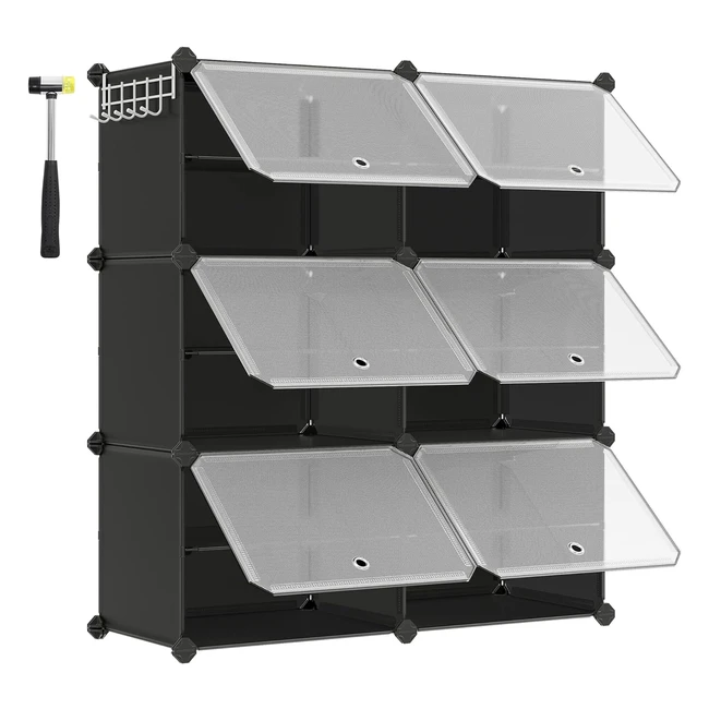 Songmics Interlocking Shoe Rack - 6 Slot Modular Storage Organizer - Steel Frame - Black