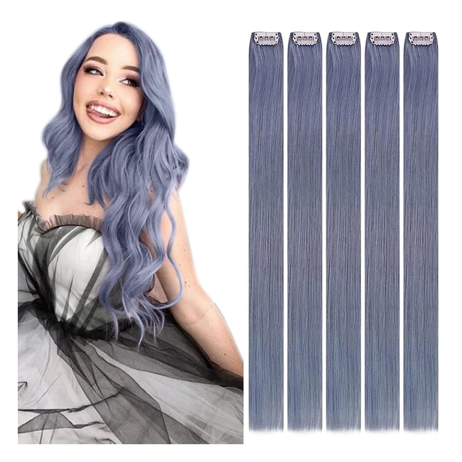 runature Clip-In Echthaar Extensions Hellblau 40 cm 5 Stück 25 g Remy Echthaar Extensions Clip-In Bunte Haar Extensions Echthaar 41 cm