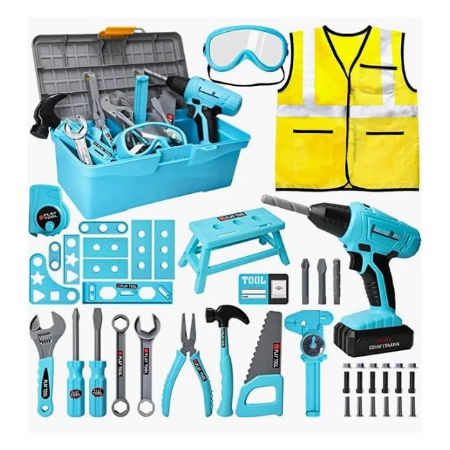 LOYO Kids Tool Set 50 Pcs - Construction Toys with Vest Tool Box Electric Dril