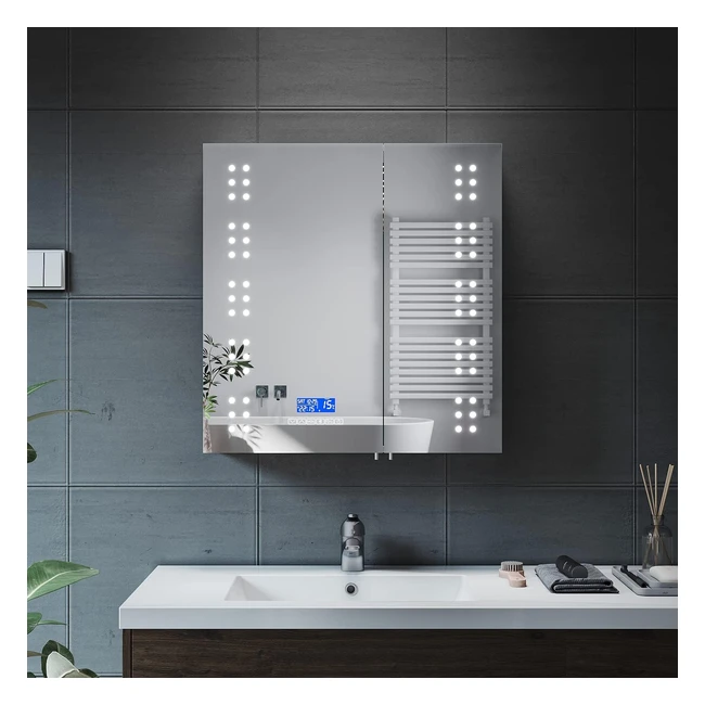 Elegant Illuminated Bathroom Mirror Cabinet with Bluetooth Speaker - Stainless Steel 2 Door