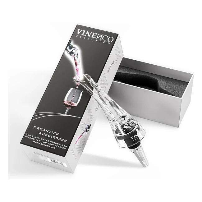 Vinenco Decanting Pourer - Dripfree Wine Decanter für Glasbelüftung beim Einschenken - Weinbelüfter Flaschenaufsatz - Wein Ausgießer Dekanter