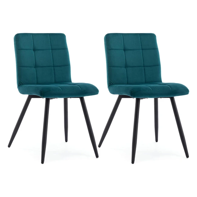 HNNHome Set of 2 Cubana Velvet Upholstered Dining Chairs | Black Metal Legs | Teal Velvet