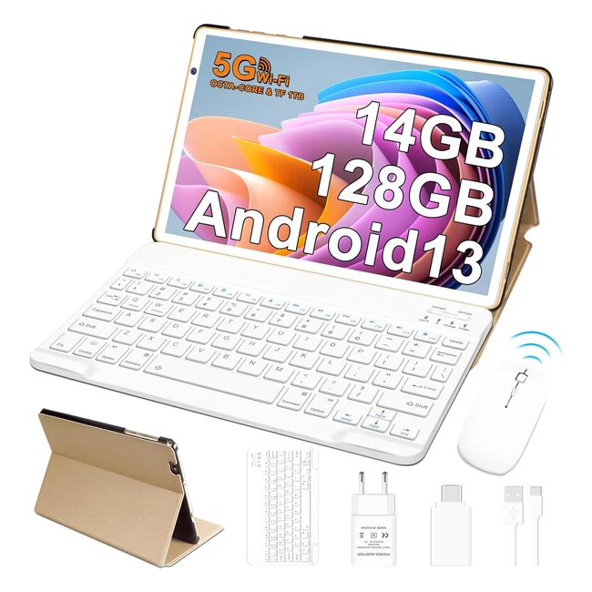 2023 Tablet 10 Zoll Android 13 Facetel 5G WiFi Octacore 2.0 GHz Prozessor Ultrafast Tablet PC 14GB RAM 128GB ROM TF 1TB 8000mAh FHD IPS 5MP 8MP Tablet mit Tastatur Maus