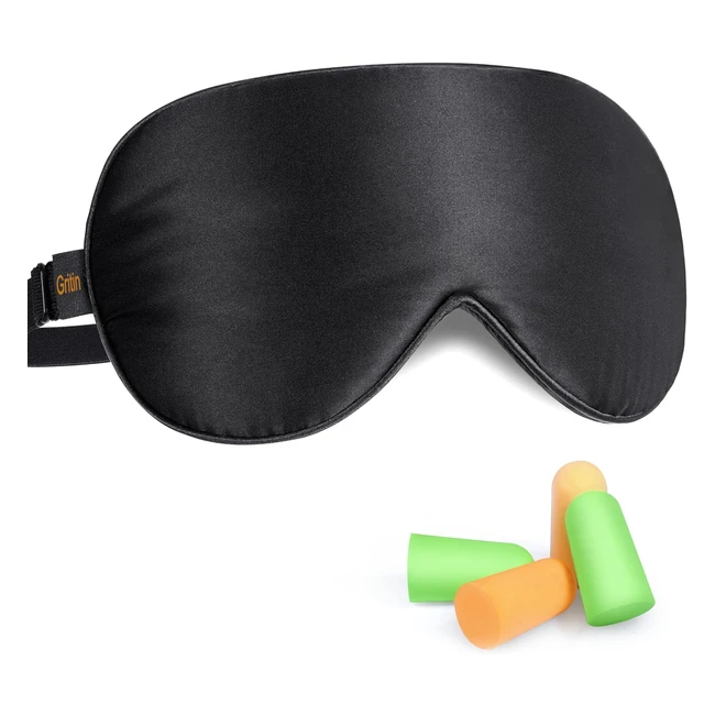 Gritin Silk Sleep Mask - Ultra Soft & Comfortable - Adjustable Strap & Ear Plug - 100% Natural Silk