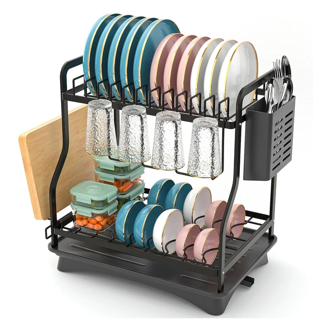 Égouttoir vaisselle 2 niveaux avec crochet amovible - Économisez de l'espace et gardez votre cuisine organisée