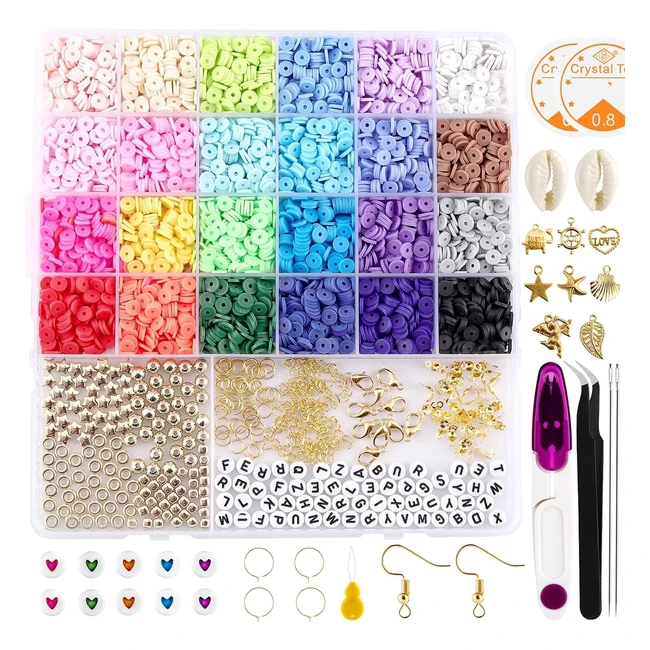 6000pcs Clay Beads Bracelet Making Kit - 24 Colors Polymer Clay Jewelry Making