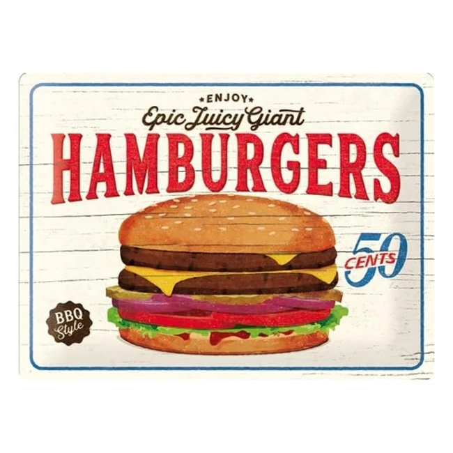 Plaque Vintage USA Hamburgers - Ide Cadeau Dco Rtro 30x40 cm