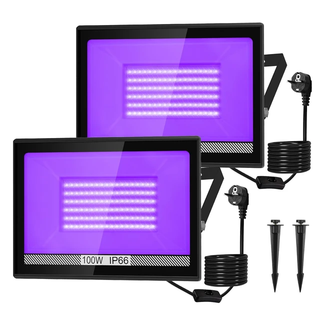 Projecteur LED 100W Natpow Lumire Noire UV IP66 tanche - Lot de 2