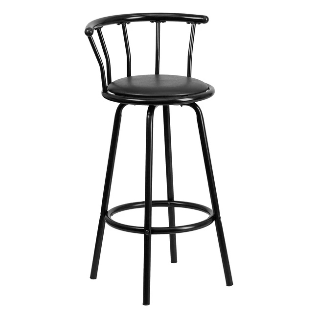 Tabouret de bar en métal noir avec siège pivotant en vinyle noir - Flash Meuble