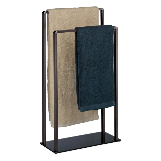 Toallero de pie Relaxdays con 2 barras metálicas de cristal, color bronce/negro, 80 x 45 x 20 cm
