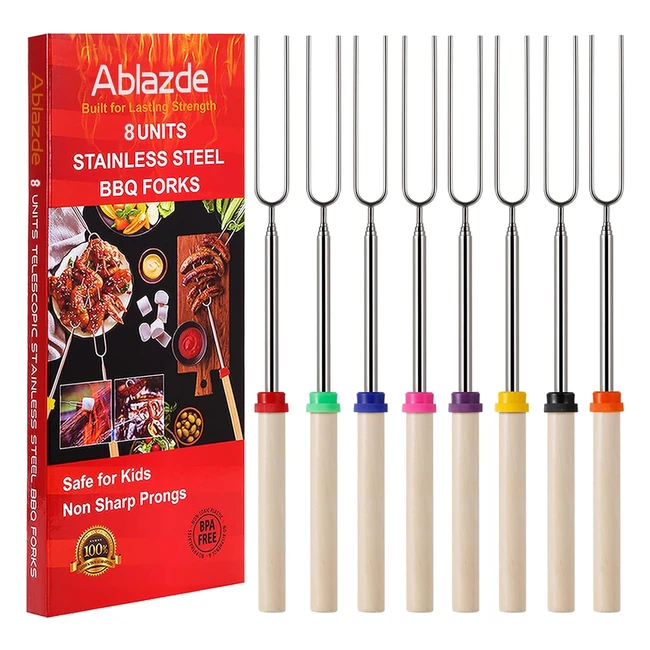8 pcs Marshmallow Toasting Forks - Telescoping BBQ Sticks for Fire Pit