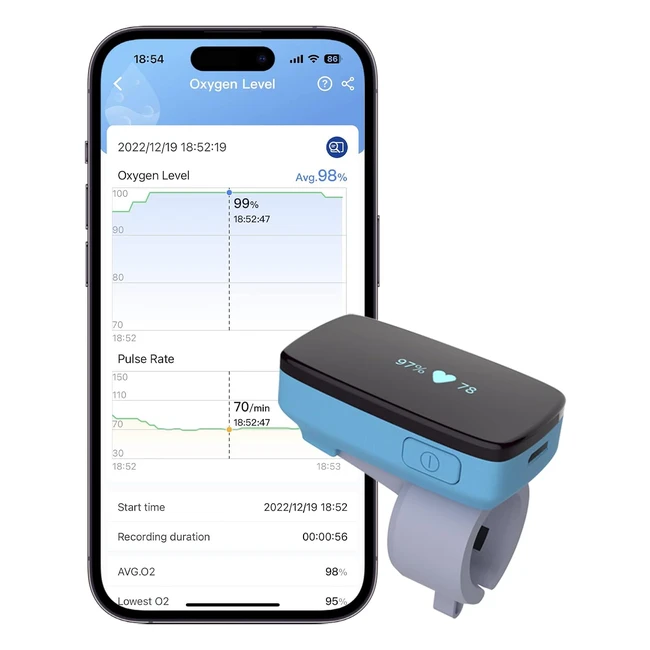 Monitor de Oxígeno del Sueño Sleepo2 - Alerta de Vibración - Apnea del Sueño - Nivel de Oxígeno/Frecuencia Cardíaca - Informe en Español