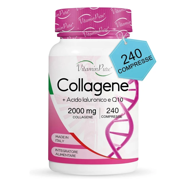 Collagene e Acido Ialuronico - 240 Compresse - Alto Dosaggio 2000mg - Vitamina C e Coenzima Q10 - Integratore per Pelle, Articolazioni, Ossa e Capelli