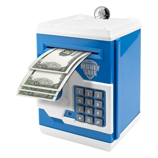 Hucha Vommery para niños - Caja fuerte electrónica con bloqueo de contraseña - Ahorro automático de dinero - Azul