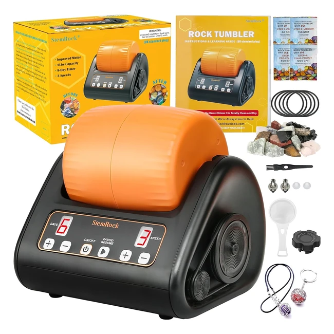 Rock Tumbler Kit for Kids - Less Noise - 1lb Rock Polisher Machine - Advanced Sp