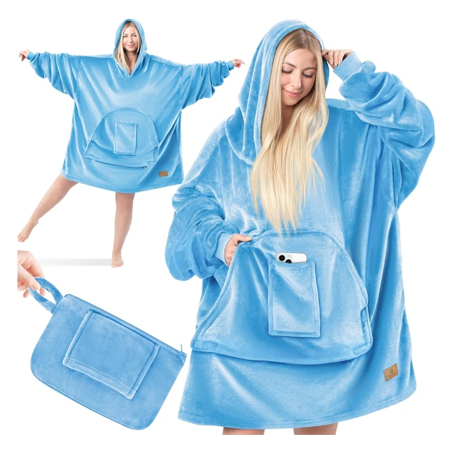 Kesser Hoodie Blanket - Warme Kuscheldecke mit rmeln - Unisex - Leichtblau