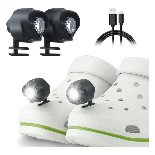 Glow in the Dark LED Clogs Shoes - Rechargeable Headlights for Crocs Shoes - IPX5 Waterproof - 3 Light Modes