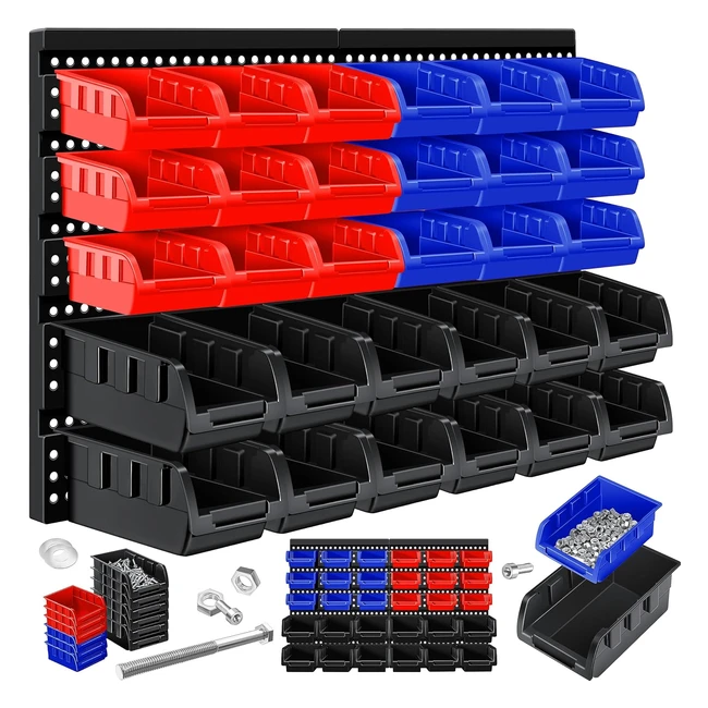 Masko Stapelboxen Wandregal 32tlg Set Box Sichtlagerkästen Schüttenregal Steckregal Werkstatt