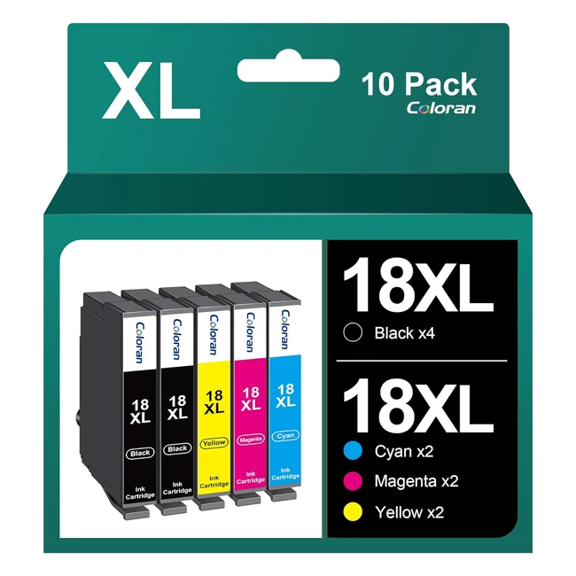 Coloran 10 Pack 18XL Ink Cartridges - Compatible with Epson Expression Home XP Series - High Yield - Smooth and High-Definition