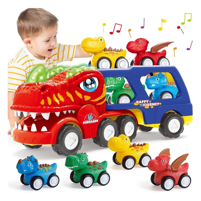 Instoy Toddler Truck Toys for 2-6 Year Old Boys - 5pcs Dinosaur Car Set
