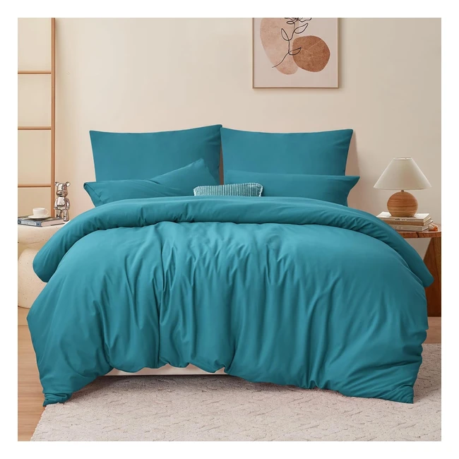 Housse de Couette 220x240 Bleu Canard - Parure de Lit 2 Personnes - Fermeture Éclair - Microfibre