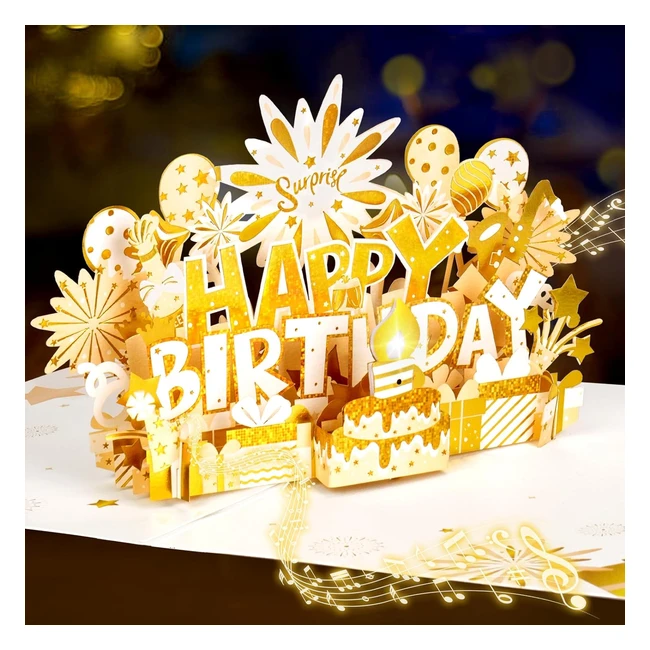 Oakjar Birthday Card Musical - Large 3D Pop Up Card with Light - Perfect Birthda