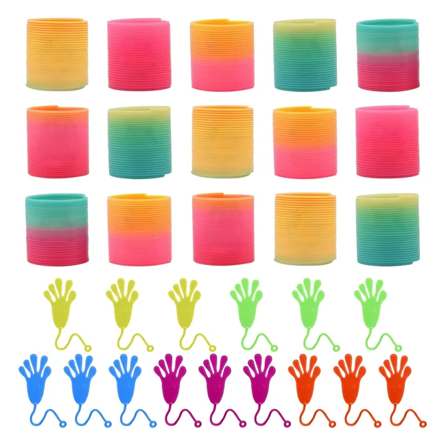 Ensemble de jouets piñata Zynery - 30 pièces - 15 jouets à ressort et 15 mains collantes - Cadeaux d'anniversaire pour enfants - Jouets extensibles et fournitures de fête