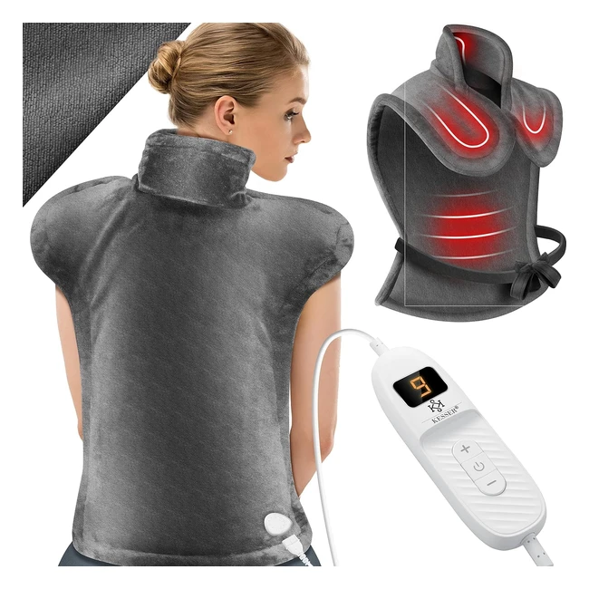 Kesser Elektrisches Heizkissen für Rücken Schulter Nacken mit automatischer Abschaltung 9 Heizstufen 60 x 85 cm Wärmekissen mit Taillengurt Rückenwärmer Elektrische Heizdecke waschbar Fernbedienung grau