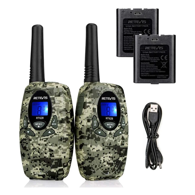 Retevis RT628 Walkie Talkie - Rechargeable, 8 Ch, Vox, 10 Call Tones - Ideal Gift for Kids