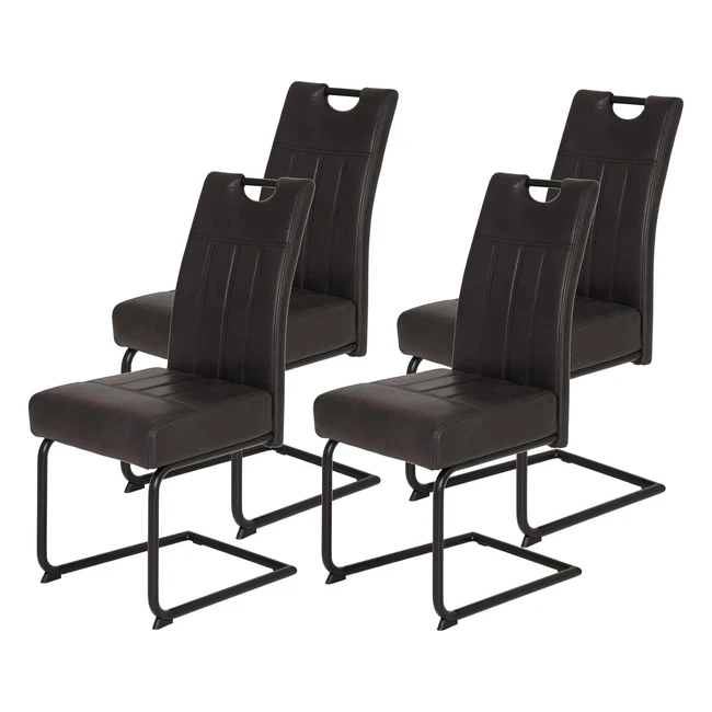 4er Set Esszimmerstuhl Betty, Mikrofaser, Anthrazit, Metallgestell Schwarz