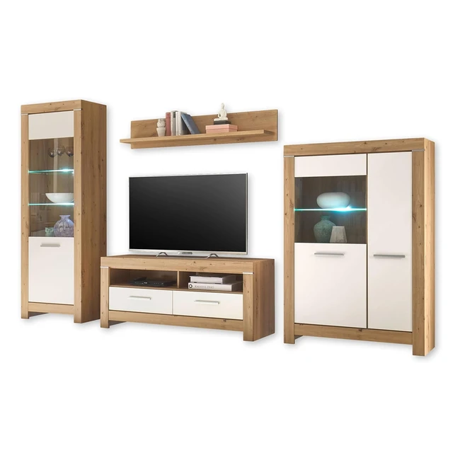 Balin Wohnwand Komplettset in Artisan Eiche Optik Wei  Moderne Schrankwand mit L