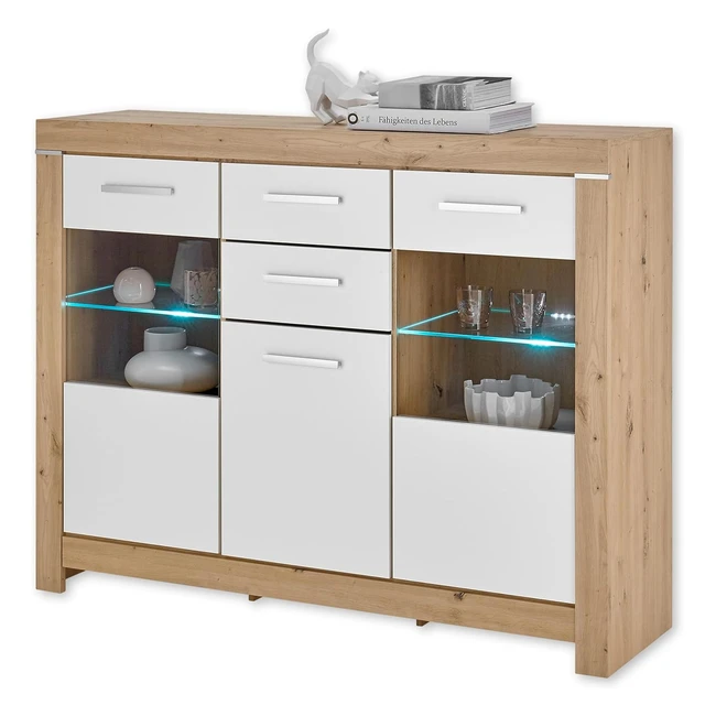 Balin Highboard LED-Beleuchtung Artisan Eiche Optik Weiß 160x125x45cm