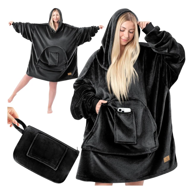 Kesser Hoodie Blanket - Kuscheldecke mit Ärmeln - Warme, bequeme Decke für Männer und Frauen - Schwarz