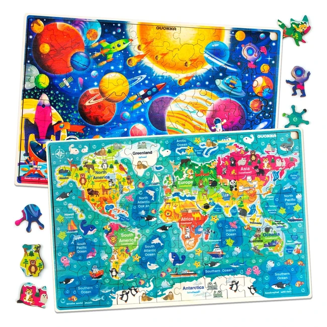 Wooden Jigsaw Puzzles for Boys and Girls Age 3-7  Quokka 100 Piece World Map an