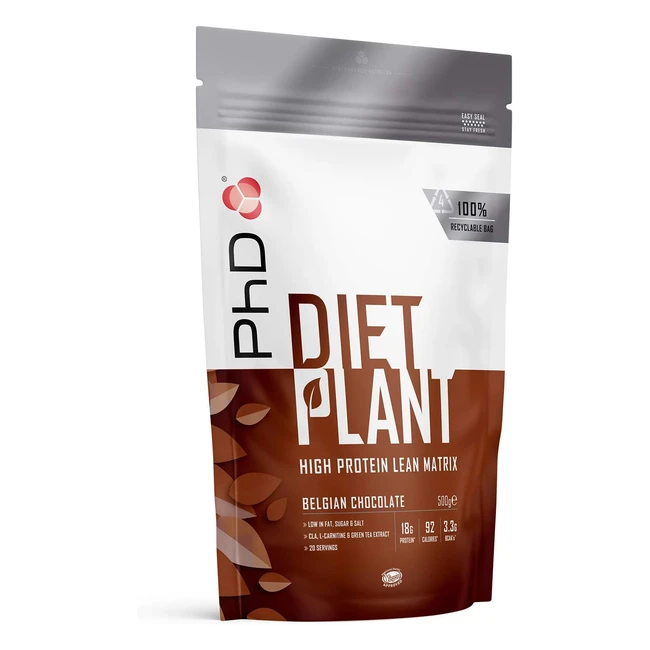 PhD Nutrition Diet Plant Protine Vegan - Musculation & Prise de Masse - Chocolat Belge - 18g Protéines - 500g