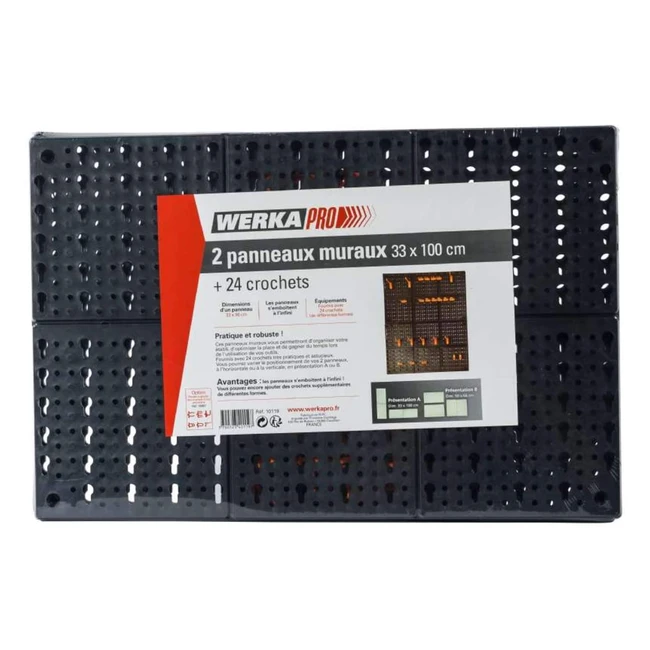 Werkapro 101192 - Pannelli Portaoggetti da Parete con 20 Ganci - 33x50 cm - Ideali per Attrezzi